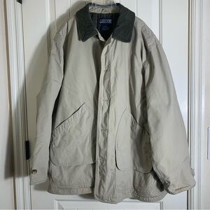 Lands' End Men's Khaki Barn Jacket with Green Corduroy Collar 100% Cotton XL
